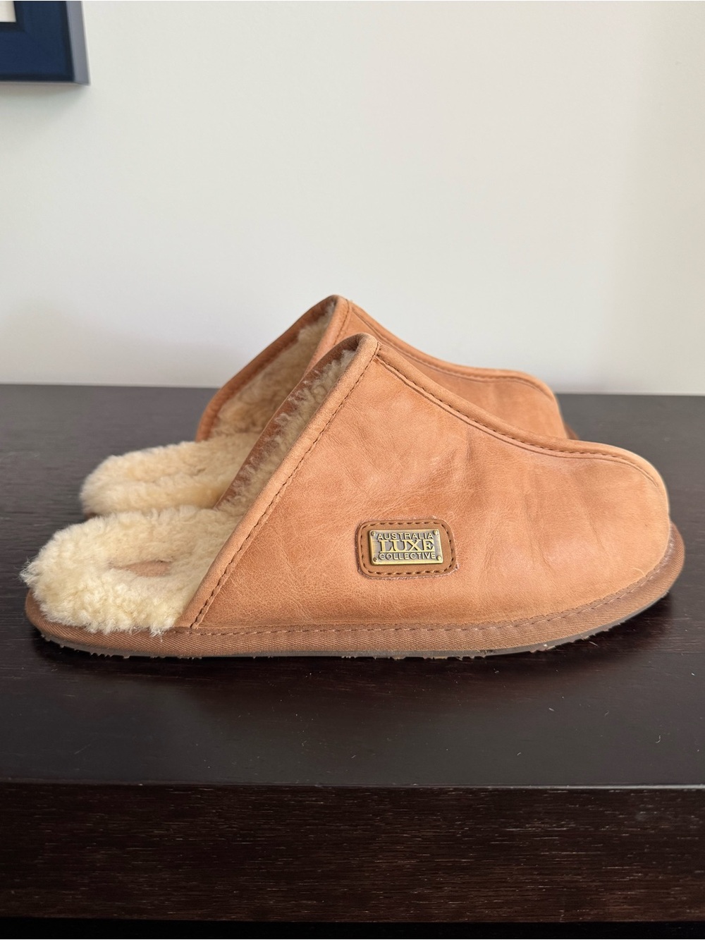 Tan Shearling-Lined Slippers
